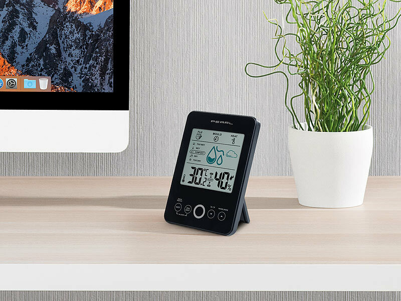 Thermomètre et hygromètre numérique avec alarme moisissure - coloris noir