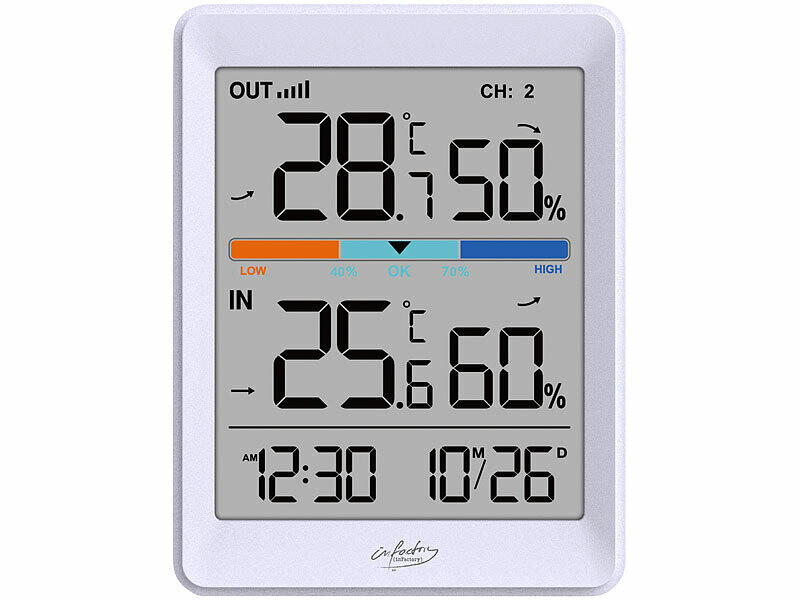 Thermomètre Hygromètre Digital intérieur extérieur baromètre avec capteur à  distance de la station météo Horloge murale - Chine Hygromètre Digital,  Digital de l'humidité
