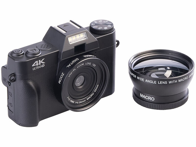 Appareil Photo Numérique 4K 64MP - Caméra Vlogging Zoom 18x Avec 2 Batteries, Carte 64Go, Noir