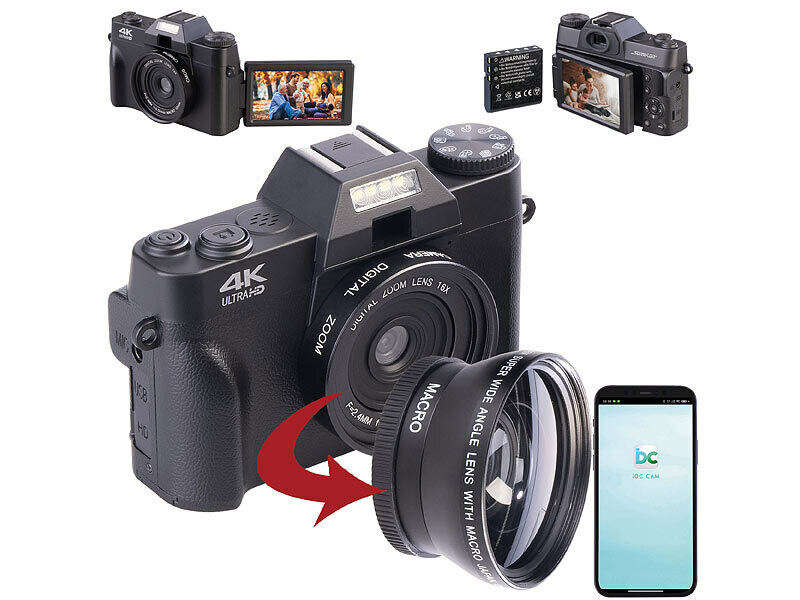 Appareil photo numérique 4K, écran LCD 3 64 MP, zoom 16x, 120 ° HD, vision nocturne