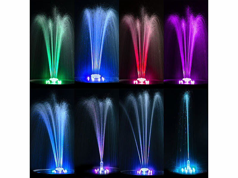 Fontaine solaire avec lumière LED - Fontaine flottante pour piscine avec  lumières multicolores - 6 buses amovibles - Pulvérisations solaires de jour
