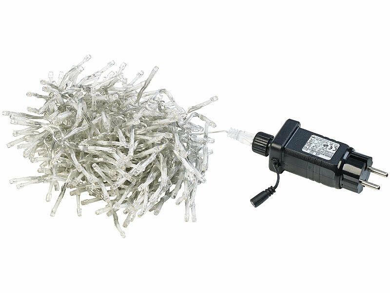 Guirlande à piles 7,2 m, 180 led blanc chaud, câble transparent, avec  télécommande