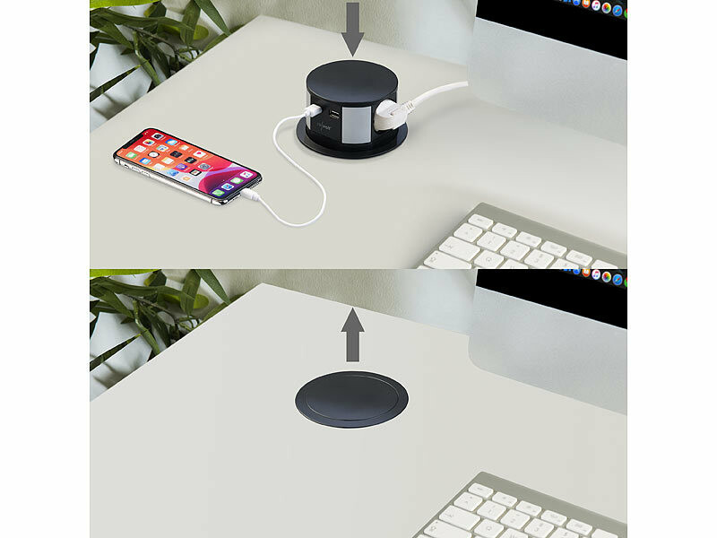 Prise de bureau ronde encastrée avec port de chargement USB