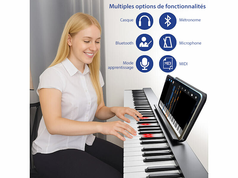 Piano numérique pliable connecté avec pédale et 88 touches lumineuses — free download