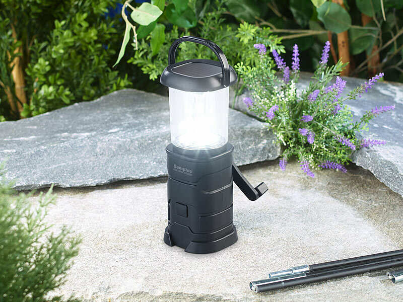 Lanterne de camping à manivelle solaire LED rechargeable de 3500 mAh -  Lampe de poche portable avec port de charge USB - Autonomie de 30 h - Kit