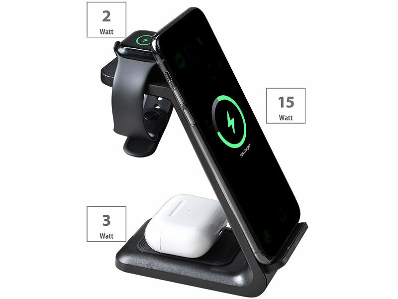 Chargeur sans fil 3 en 1 Station de charge rapide 15 W pour iPhone, AirPods  et Apple Watch